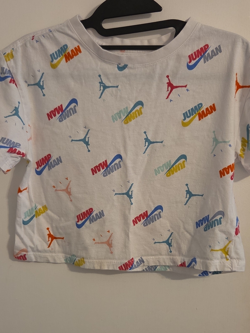 Jordan Womens White Short Sleeve Tee with Multicolor Jumpman Logos Size M